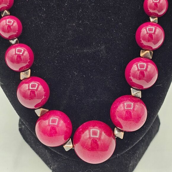 Fossil Braided Brown Cord Necklace With Large Pink Beads & Metal Accents - Picture 2 of 6